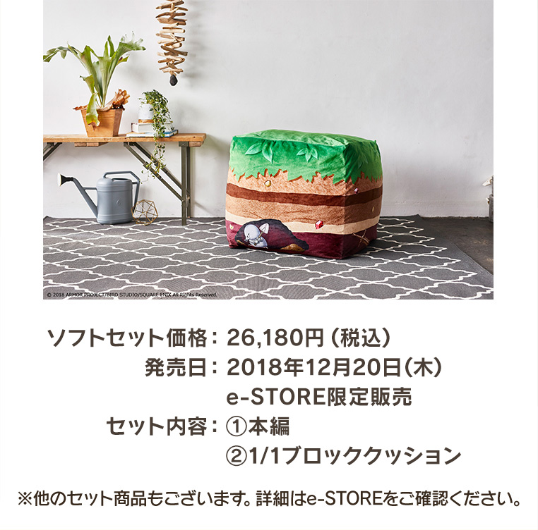 ソフトセット価格：26,180円(税込)　発売日：2018年12月20日(木) e-STORE限定販売　セット内容：①本編 ②1/1ブロッククッション