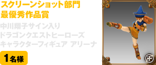 スクリーンショット部門　最優秀作品賞　中川翔子サイン入り　ドラゴンクエストヒーローズ　キャラクターフィギュア アリーナ　1名様