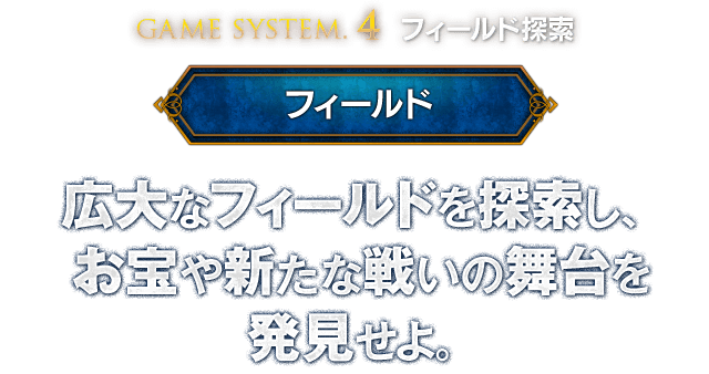 【GAME SYSTEM.4 フィールド探索 ＜フィールド＞】広大なフィールドを探索し、お宝や新たな戦いの舞台を発見せよ。